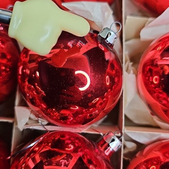 Vintage Poland Christmas Ornaments Baubles Set Of 12 RED Shiny Glass - Picture 6 of 16